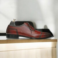 Men's Burgundy Oxfords Leather Shoes - Thumbnail 1