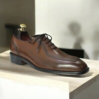 Men's Burgundy Leather Cap Toe Shoes, Lace Up Shoes - Thumbnail 5