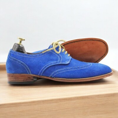 Men's blue suede lace-up oxfords leather shoes