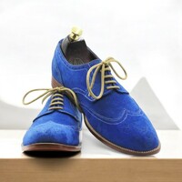 Men's Blue Suede Lace-Up Oxfords Leather Shoes - Thumbnail 2