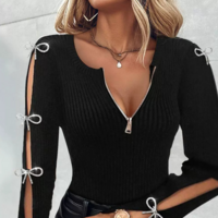 Fashion Sexy Temperament Bow Tie Diamond Button Top - Thumbnail 1