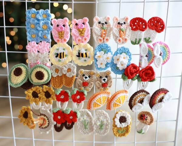 Crochet Cartoon Animals Hair Clips, Kids Toddler Baby Girl Hair Clips, Fruits and Vegetables Hair Clipscrochet, Baby Hair Accessories