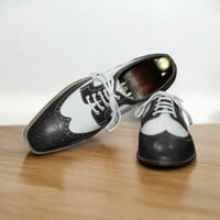 Men's Blue and White Leather Derby Lace-Up Designer Dress Shoes, - Thumbnail 2