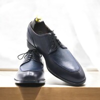 Handmade Men's Black & Navy Blue Genuine Leather Classic Shoes - Thumbnail 2