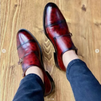 Handmade Men Burgundy Leather Double Monk Shoes, Office/ Business Shoes - Thumbnail 3