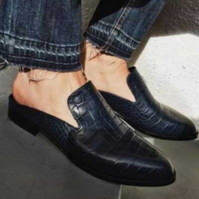 New handmade navy blue alligator textured mules for men, men handmade blue slippers