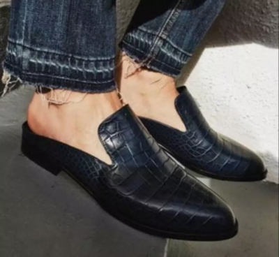New Handmade Navy Blue Alligator Textured Mules for Men, Men Handmade Blue Slippers