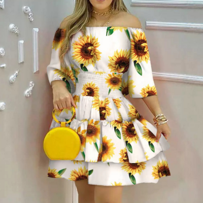 Elegant fashion one shoulder printed dress