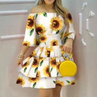 Elegant Fashion One Shoulder Printed Dress - Thumbnail 1