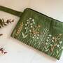 Green Floral Hand-Embroidered Clutch and Pocket Mirror | Bridesmaid Gift | Bridal Shower Gift | Birthday Gift | Christmas Gift-1