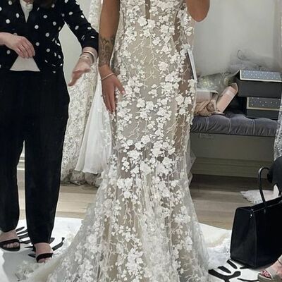 Simple beach mermaid flowrers lace boho wedding dress bridal gowns - Thumbnail 1