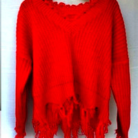 Stunning Punk Irregular Batwing Tassels Loose Fits Chunky Knit Sweater Unique Rave Amazing - Thumbnail 3