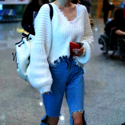 Stunning punk irregular batwing tassels loose fits chunky knit sweater unique rave amazing