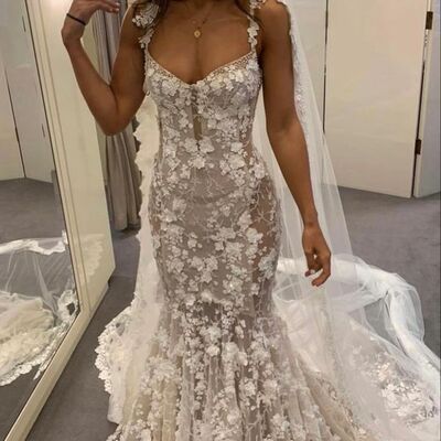 Luxury mermaid scoop lace appliques boho wedding dress bridal gowns - Thumbnail 2