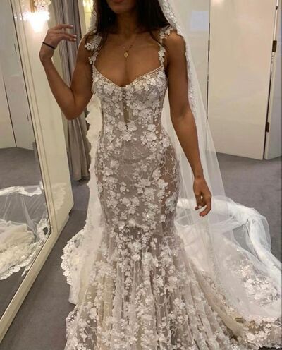 Luxury Mermaid Scoop Lace Appliques Boho Wedding Dress Bridal Gowns