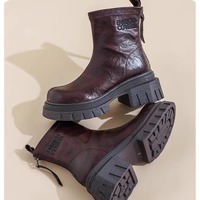 Elegant Chunky Leather Boots - Thumbnail 1