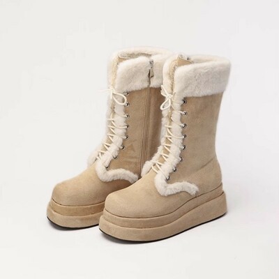 Platform Mid-tube Fleece Warm Snow Boots
