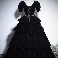Black Velvet Long A-Line Prom Party Dress - Thumbnail 3
