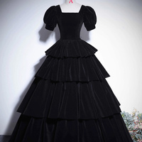 Black Velvet Long A-Line Prom Party Dress - Thumbnail 5