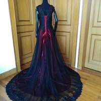 Gothic V-Neck Sleeveless Black and Red Wedding Dresses Lace Appliques Beading Country Chic Wedding Dresses Low Back Colored Wedding Gowns  - Thumbnail 6