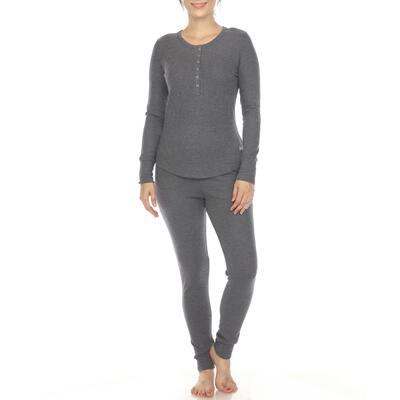 White Mark Women's 2 Piece Long Sleeve Waffle Thermal Pajama Set