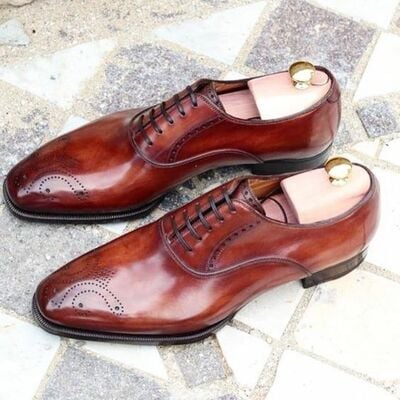 Handmade brown leather brogue dress formal shoes lace up edition