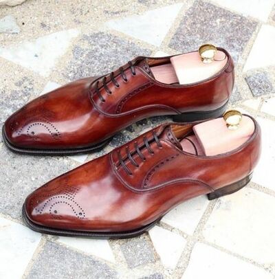 Handmade Brown Leather Brogue Dress Formal Shoes Lace Up Edition