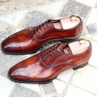 Handmade Brown Leather Brogue Dress Formal Shoes Lace Up Edition - Thumbnail 1