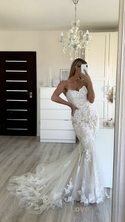 Elegant Sweetheart Lace Appliques Wedding Dress Bridal Gown