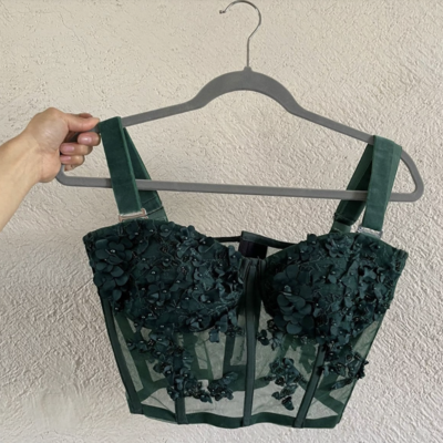 Handmade dark green straps corset top