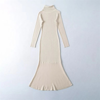 High collar long sleeve knitted dress bottom hip fishtail knee-length dress - Thumbnail 1