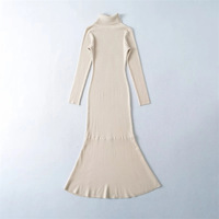 High collar long sleeve knitted dress bottom hip fishtail knee-length dress - Thumbnail 2