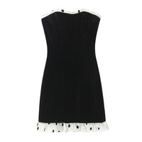Velvet hem polka dot print patchwork dress - Thumbnail 2