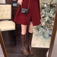 Women's leather long boots thick sole flat knight boots 2 colors - Thumbnail 8