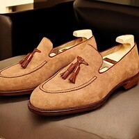 Men's Handmade Brown Loafers Slips On Outfit Formal Shoes - Thumbnail 1