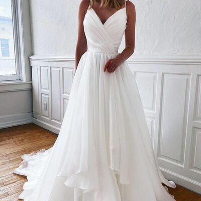 Simple a linet v neck boho beach wedding dress bridal gowns - Thumbnail 2