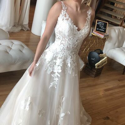 Simple a line v neck lace appliques boho beach wedding dress bridal gowns - Thumbnail 2
