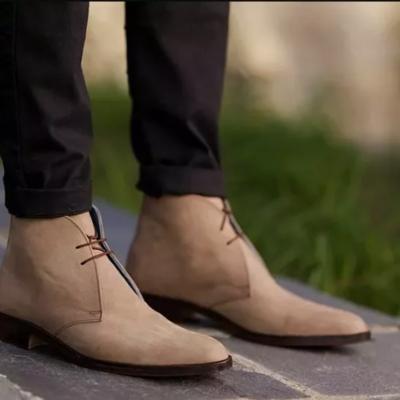 Men handmade beige suede ankle boots, formal office boots