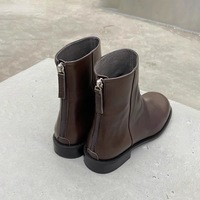 Women's low heel flat martin boots retro genuine leather round toe ankle boots - Thumbnail 3