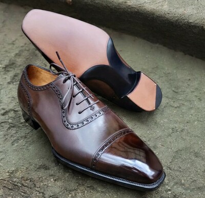 High Class Men's Handmade Brown Oxfords Formal Wear Dress Shoes
