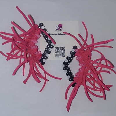 Diamond swagger black & white dots with hot pink tassels  - Thumbnail 2