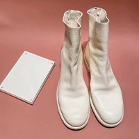 Women's zipper washed calfskin leather martin boots - Thumbnail 1