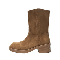 Frosted leather retro thick heel western cowboy martin boots round toe 2 colors - Thumbnail 2