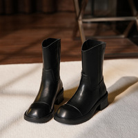 Frosted leather retro thick heel western cowboy martin boots round toe 2 colors - Thumbnail 3