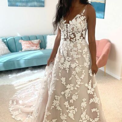 Elegant v neck lace appliques boho wedding dress bridal gowns - Thumbnail 1