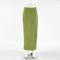 Avocado Green Suede Skirt - Thumbnail 4