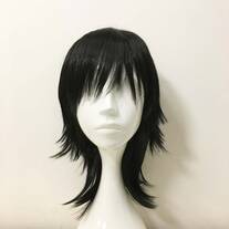 Emo Wig Unisex Black Mullet Scene Wig Layered Bangs Wig Medium Length Straight Cosplay Anime Wig