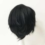Men Cosplay Anime Black Fringe Bangs Short Hair Layered Wig Free Cap-3