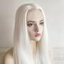 White Lace Front Wig For Women Long Straight Widows Peak Hairline Slicked Hair Realistic Wig 22 Inches-3