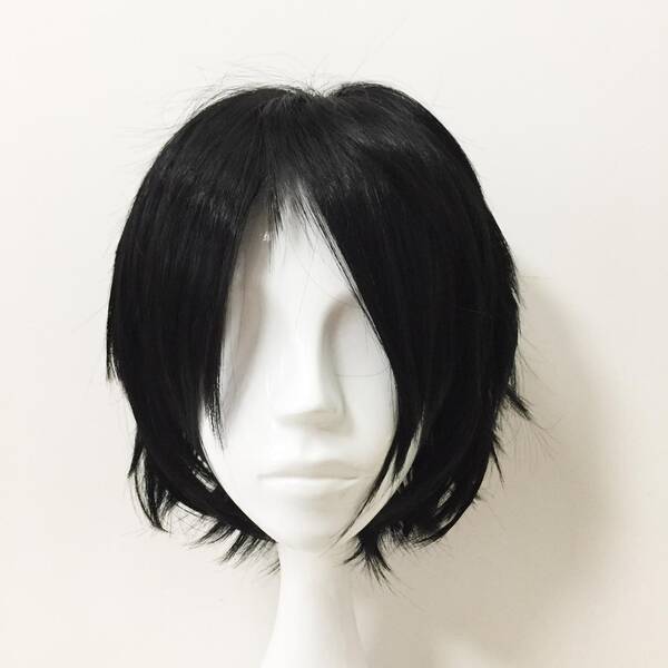 Men Black Side Swept Long Bangs Layers  Mid-length Cosplay Wig